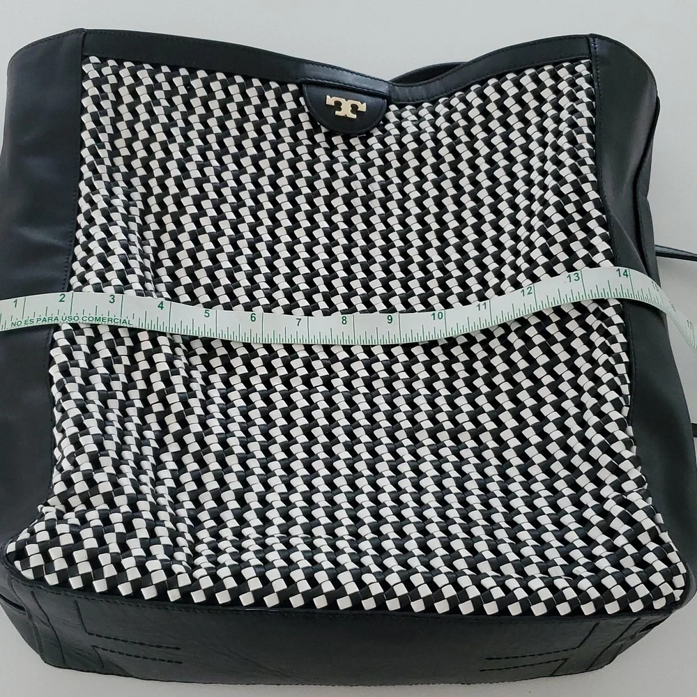 Tory Burch Erica Hobo Bag in Black and White Woven Leather